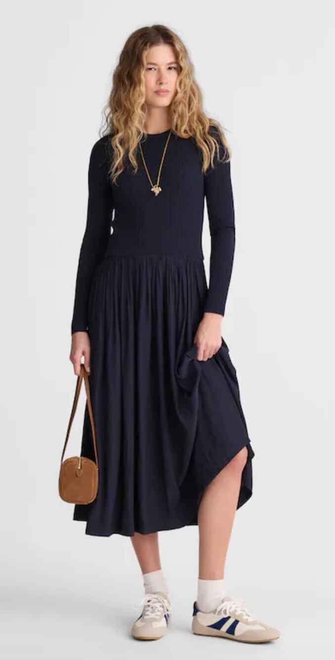 Madewell | Ribbed Scoopneck Midi Dress in Classic Navy | Sz XS